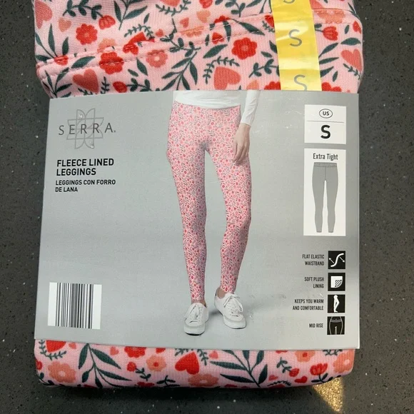 Serra Pink Floral Fleece Lined Leggings, size S and M - Picture 2 of 7